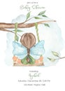 Watercolor baby shower Garden fairies with a fairy on a swing on a tree