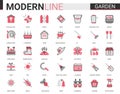 Garden farm tools flat line icon vector illustration set of gardening or landscaping accessories for gardener farmer