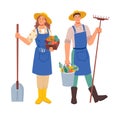 Garden and farmer agriculture workers flat cartoon Royalty Free Stock Photo