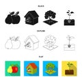 Garden, farming, nature and other web icon in black,flat,outline style. Plant, Root, stem, icons in set collection.