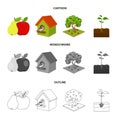 Garden, farming, nature and other web icon in cartoon,outline,monochrome style. Plant, Root, stem, icons in set