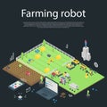 Garden farming robot concept banner, isometric style