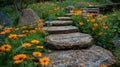 Garden With Rocks and Flowers Royalty Free Stock Photo