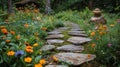 Garden With Rocks and Flowers Royalty Free Stock Photo