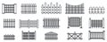 Garden fence icons set, outline style