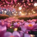 A garden of floating, glowing orbs that burst into colorful petals when touched, creating a surreal spectacle2