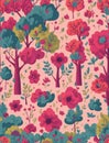 Garden floral seamless background. gentle tree and flower pattern Royalty Free Stock Photo