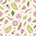 Garden flower, plants, botanical, seamless vector design for fashion, fabric, wallpaper. Small colorful flowers.