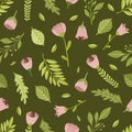 Garden flower, plants, botanical, seamless vector design for fashion, fabric, wallpaper. Small colorful flowers.