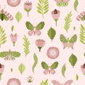 Garden flower, plants, botanical, seamless vector design for fashion, fabric, wallpaper. Small colorful flowers.