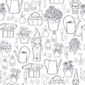 Garden flowers and gnomes . Vector pattern