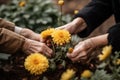 Garden flowers hands old people. Generate ai