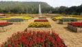 Garden flowers in many colors, many variants with Fountain