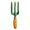 Garden fork. Isolate on a white background. Watercolor illustration. Royalty Free Stock Photo