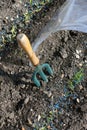 Garden Fork and polly-tunnel Royalty Free Stock Photo