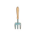 Garden fork, Trowel the mortar on white background Hand-Drawn gardening tools, spring hobby Royalty Free Stock Photo