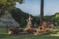 Garden fountain in sunset inside Villa Cimbrone, in Ravello, Amalfi coast Royalty Free Stock Photo