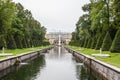 Garden and fountains with golden statues of the Peterhof Palace close to St Petersburg, Russia Royalty Free Stock Photo