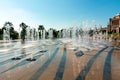 Garden and fountains outdoors of Emirates Palace a luxurious 7 star hotel in Abu Dhabi Royalty Free Stock Photo