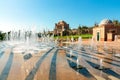 Garden and fountains outdoors of Emirates Palace a luxurious 7 star hotel in Abu Dhabi Royalty Free Stock Photo