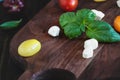 Garden Fresh Basil and Heirloom Tomatoes with Mozzarella Cheese for Caprese Salad Royalty Free Stock Photo