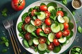 Garden Fresh Delight: Tomato, Cucumber, Onion, Spinach, Lettuce, and Sesame Seeds on a Plate