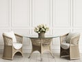 Garden furniture in classic interior.Rattan chairs,table,vase with roses Royalty Free Stock Photo