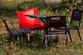 Garden furniture with the logo Coca-Cola.