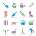 Garden and gardening tools and objects icons Royalty Free Stock Photo