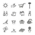 Garden and gardening tools and objects icons set with white background. Royalty Free Stock Photo