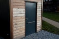 Garden gazebo, pavilion or toilets in the park made of modern wood paneling building envelope the size of a construction container