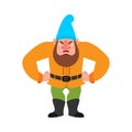 Garden gnome angry. dwarf evil. aggressive Vector illustration