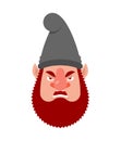 Garden gnome angry emoji. dwarf evil emotions avatar. aggressive Vector illustration