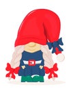 Garden gnome statue. Dwarf vector. Christmas, Santa`s fairy helper illustration. Gnome with beard in cartoon style
