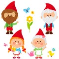 Garden gnomes collection. Vector illustration set