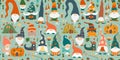 Garden gnomes family. Fairytale characters. Seamless pattern background