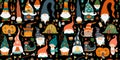 Garden gnomes family. Fairytale characters. Seamless pattern background