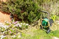 Garden hose connected to automatic irrigation system. Gardening concept Royalty Free Stock Photo