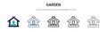 Garden icon in filled, thin line, outline and stroke style. Vector illustration of two colored and black garden vector icons Royalty Free Stock Photo