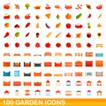 100 garden icons set, cartoon style Royalty Free Stock Photo