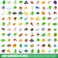 100 garden icons set, isometric 3d style Royalty Free Stock Photo