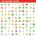 100 garden icons set, isometric 3d style