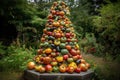 Garden of Imagination: Heirloom Tomato Tower. A whimsical and playful arrangement of heirloom tomatoes