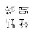 Garden instruments black linear icons set