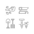 Garden instruments linear icons set