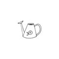 Garden inventory isolated illustration, a watering can. Hand drawn minimal vector logo element.
