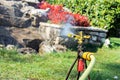 Garden irrigation system watering lawn. Watering sprayer Royalty Free Stock Photo