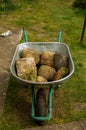 Garden job wheelbarrows with stones, heavy job Royalty Free Stock Photo