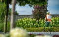 Garden Keeper Spaying Chemicals Used to Control Insects Royalty Free Stock Photo