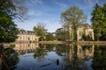 Garden, Lake And Chapel With Chateau-de-la-Ferte Saint-Aubin, France Royalty Free Stock Photo